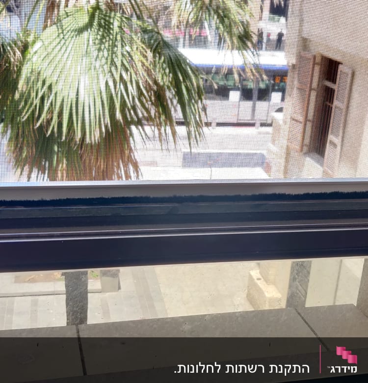 מסגרת אלומיניום של חלון עם רשת